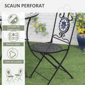 Set de Gradina cu 2 Scaune Pliante si 1 Masuta Outsunny, Metal si Piatra | Aosom Romania