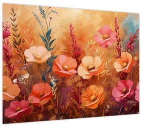 Tablou pe sticlă - Flori de pajiște, pictură (70x50 cm)