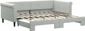 vidaXL Pat de zi cu extensie, gri deschis, 90x190 cm, catifea