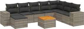 vidaXL Set canapele de grădină, 9 piese, cu perne, gri, poliratan