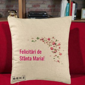 Cadou de Onomastica - Perna Personalizata Felicitari de Sfanta Maria, 40x40 cm, Bej, Husa Detasabila, Perna Inclusa, BEKZ®