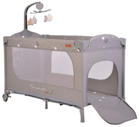 Patut pliant transformabil in tarc copii NOVOKIDS™ Onceuponatime NEST, 62X125 cm, 2 Niveluri, Jucarie Carusel muzical, Fermoar acces lateral, Gri