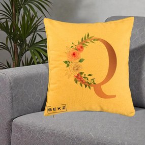 Cadou Personalizat - Perna Personalizata Monograma Rose Gold Litera Q, 40x40 cm, Galben, Husa Detasabila, Perna Inclusa, BEKZ®