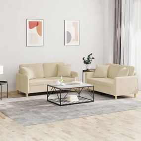 vidaXL Set de canapele cu perne, 2 piese, crem, material textil