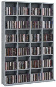 HOMCOM Mobilier de depozitare multimedia 480 CD-uri/312 DVD-uri - bibliotecă din lemn cu rafturi reglabile, 89 x 130,5 cm, gri | Aosom Romania