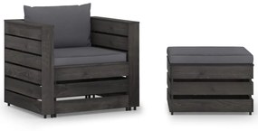 3068144 vidaXL Set mobilier grădină, 2 piese, cu perne, gri, lemn impregnat