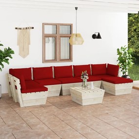3063621 vidaXL Set mobilier grădină din paleți cu perne, 8 piese, lemn molid