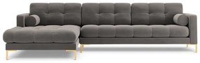 Colțar tapițat Bali, Gri deschis/5 locuri/picioare gold/partea stângă/ L293 x l185 x h75