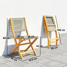 Outsunny Set de 2 Scaune de Grădină din Ratan PE, Scaune Pliabile de Exterior, Structură din Lemn de Salcâm, pentru Balcon, Terasă, Suport până la 160 kg, Gri | Aosom Romania