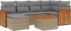 vidaXL Set canapele de grădină, 7 piese, cu perne, bej, poliratan