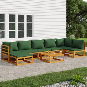 3155337 vidaXL Set mobilier de grădină, 8 piese, cu perne verzi, lemn masiv