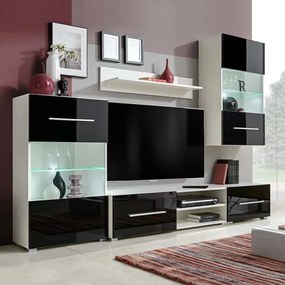 Set mobilier comoda TV de perete, 5 piese, iluminare LED, negru 1, Negru
