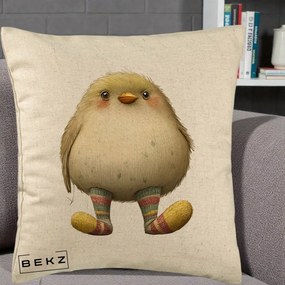 Perna Decorativa Pui Pufos cu Sosete Dungate, 40x40 cm, Bej, Husa Detasabila, Perna Inclusa, BEKZ®