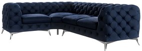 Colțar albastru închis cu tapițerie din catifea (cu colț pe partea stângă/în formă de ”L”) Chelsea – Ropez