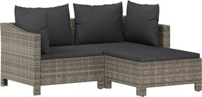 vidaXL Set mobilier de grădină cu perne, 3 piese, gri, poliratan