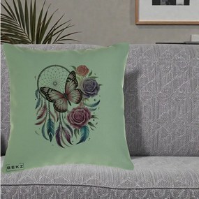 Perna Personalizata Prinzator de Vise cu Fluture si Trandafiri, 40x40 cm, Verde, Husa Detasabila, Perna Inclusa, BEKZ®