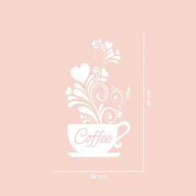 Autocolant de perete "Cafea cu ornament - alb" 26x46 cm