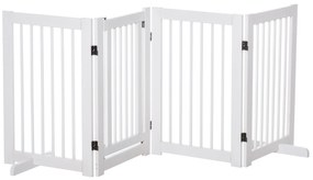 Grilă pentru câini PawHut cu picioare de susținere 204 x 75 cm din lemn, Grilă de protecție pentru câini cu uși pentru scări, uși, bucătărie, hol, 4 panouri, Alb | Aosom Romania
