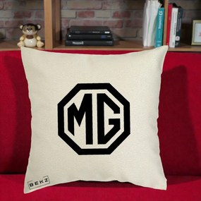Perna Personalizata cu emblema MG, 40x40 cm, Ecru, Husa Detasabila, Perna Inclusa, BEKZ®