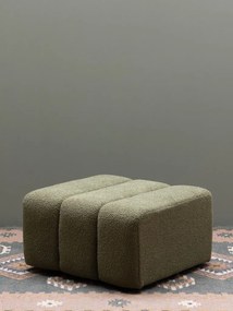 Set fotoliu și 2 taburete din catifea reiată și stofă bouclé, verde, cu spătar învăluitor, „Nasrine”