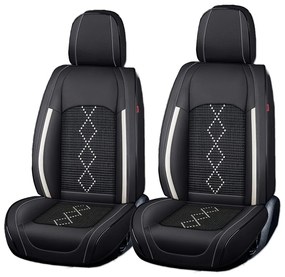 Huse auto premium 5 locuri Carguard Deluxe piele ecologica perforata si textil - negru - alb