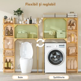 HOMCOM Mobilier deasupra mașinii de spălat din bambus cu 7 rafturi reversibile, spațiu economisitor, pentru depozitare și organizare, pentru baie și spălătorie, 100x40x157 cm, culoare lemn | Aosom Romania
