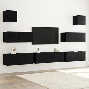 vidaXL Set cabinet TV de 7 piese montat pe perete din lemn stratificat stejar negru