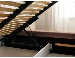 Pat matrimonial portocaliu tapițat cu spațiu de depozitare cu somieră 180x200 cm Orlane – Bobochic Paris