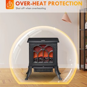 HOMCOM Șemineu Electric 750/1500 W cu Efect de Flacără Acoperire 15-20 m², Negru | Aosom Romania