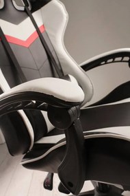 JAKS PREMIUM SCAUN GAMING REGLABIL ECO - PIELE NEGRU-ALB + PERNĂ DE MASAJ