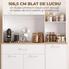 HOMCOM Dulap înalt de bucătărie, cămară modernă cu 5 uși, sertar, rafturi reglabile, blat și compartimente deschise, alb | Aosom Romania