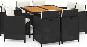 vidaXL Set mobilier de grădină cu perne, 9 piese, negru, poliratan