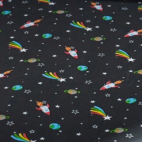 Cearceaf pentru copii negru pentru pat de o persoană cu elastic 90x190 cm Rainbow Rockets – Catherine Lansfield