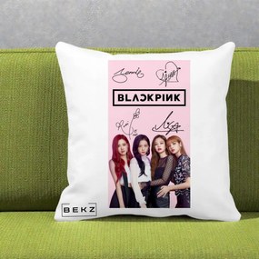 Perna Personalizata K-pop BLACKPINK Semnaturi si Foto, 40x40 cm, Alba Mata, Husa Detasabila, Perna Inclusa, BEKZ®