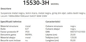 Lustra cu 3 pendule design modern MERRIL lemn 15530-3H GL