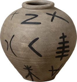 Vas decorativ din teracotta cu motive tribale , H41cm , "Ritual"
