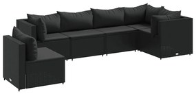 3308171 vidaXL Set mobilier de grădină cu perne, 6 piese, negru, poliratan