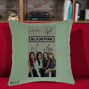 Perna Personalizata K-pop BLACKPINK Semnaturi si Foto, 40x40 cm, Verde, Husa Detasabila, Perna Inclusa, BEKZ®