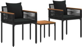 vidaXL Set de Mobilier pentru Exterior cu pernă Negru poliratan