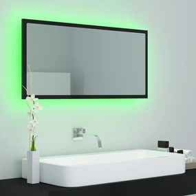 Oglinda de baie cu LED, negru extralucios, 90x8,5x37 cm Alb foarte lucios