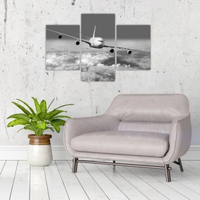 Tablou - Avion în nori, alb și negru (90x60 cm)