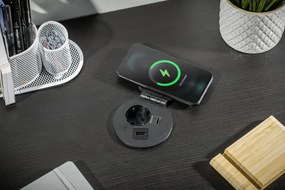 Priza incastrabila model CHARGER PLUS, 1 iesire Schuko, porturi interschimbabile USB-A, RJ45, HDMI, finisaj negru