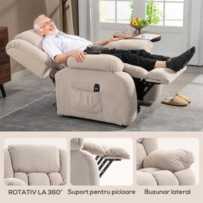 HOMCOM Fotoliu de Ridicare și Înclinare cu 2 Buzunare și Telecomandă, Bej | Aosom Romania
