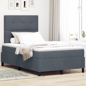 vidaXL Pat box spring cu saltea &amp; LED, gri închis, 120x200 cm catifea