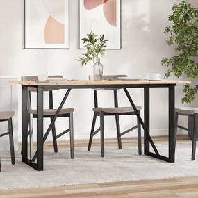 vidaXL Masă de bucătărie, cadru O, 160x80x75cm lemn masiv pin și Oţel