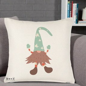 Perna Decorativa Pitic Gnom Nordic cu Cadou Menta, 40x40 cm, Crem Reliefat, Husa Detasabila, Perna Inclusa, BEKZ®