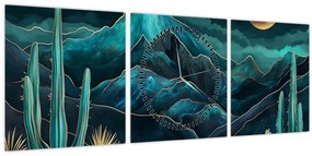 Tablou - Noapte turcoaz (cu ceas) (90x30 cm)