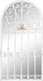Oglindă de perete din metal alb antichizat în formă de fereastră arcuită, 55×3×103,5 cm, „Ventana"