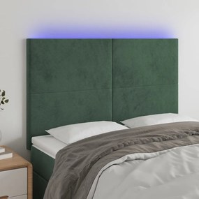 3122195 vidaXL Tăblie de pat cu LED, verde închis, 144x5x118/128 cm, catifea