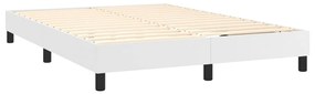 Pat box spring cu saltea, alb, 140x190 cm, piele ecologica Alb, 140 x 190 cm, Design simplu